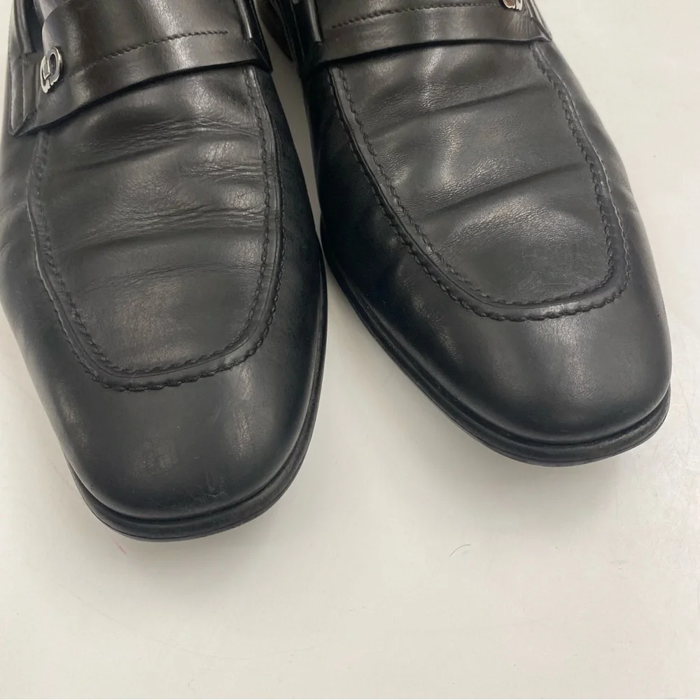 Salvatore Ferragamo || Paros Dress Slip On Loafer Logo Black Silver 9 EE Wide‎